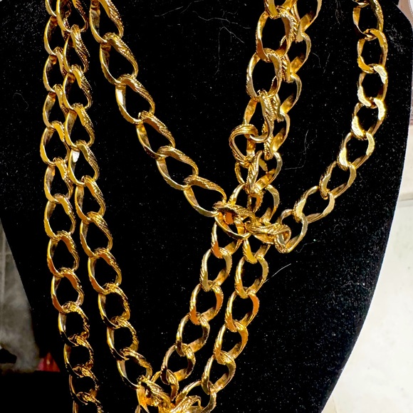 VINTAGE Multi Strand Chunky 14k Gold Plated Necklace - Picture 8 of 9